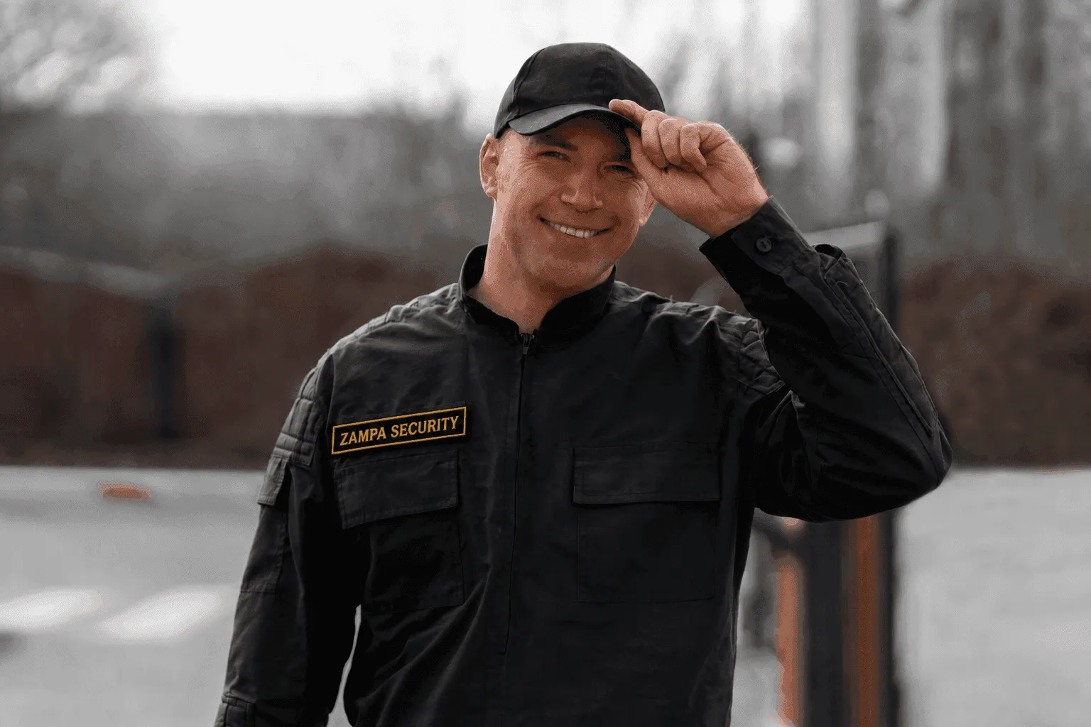 Professional uniformed security guard on duty Zampa Security