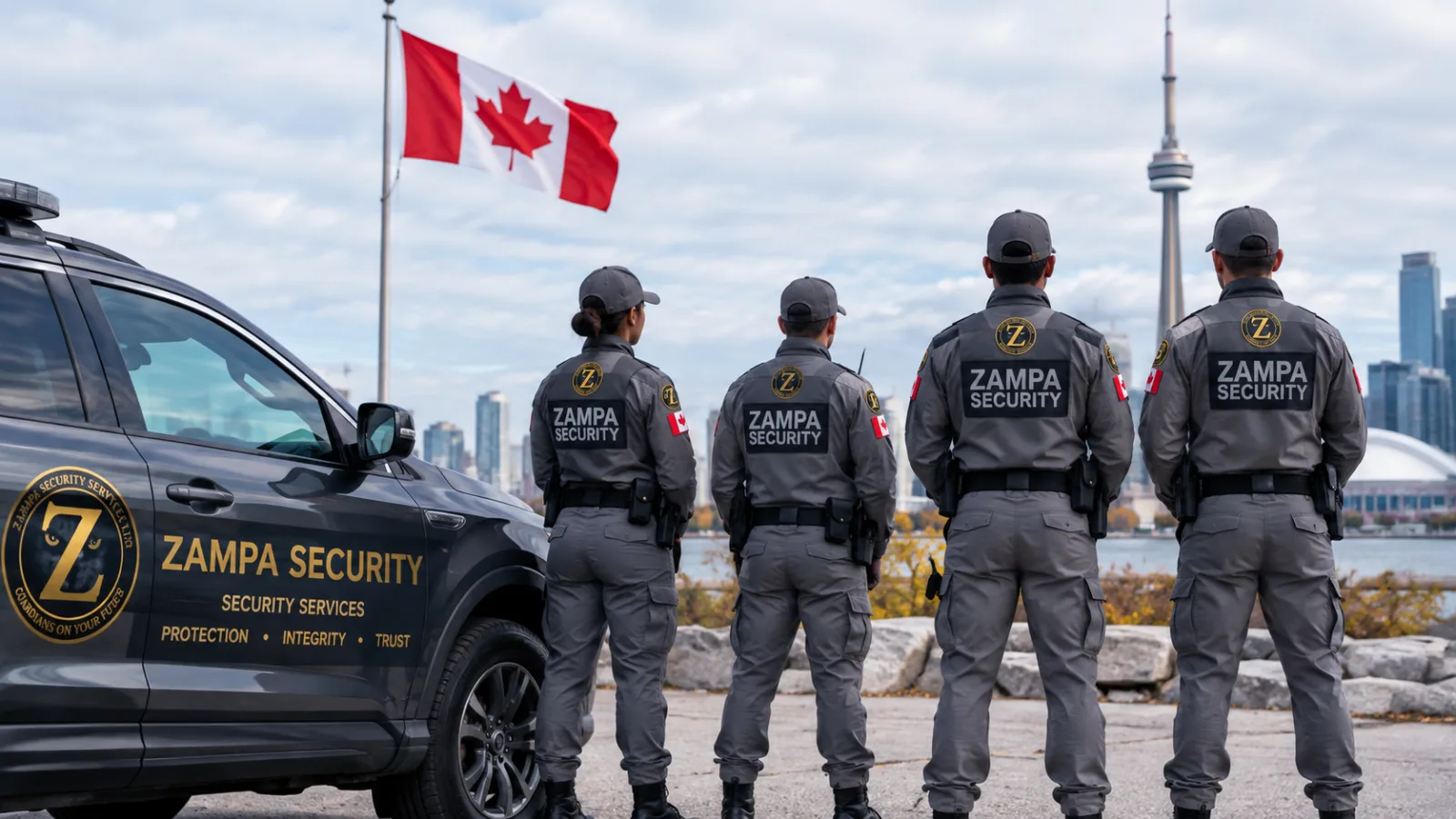 Zampa Security officer providing security services at a commercial property in British Columbia
